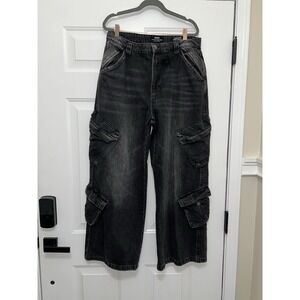 Cotton On 8 Super Baggy Cargo Jeans High Rise Denim Black Goth Pants‎